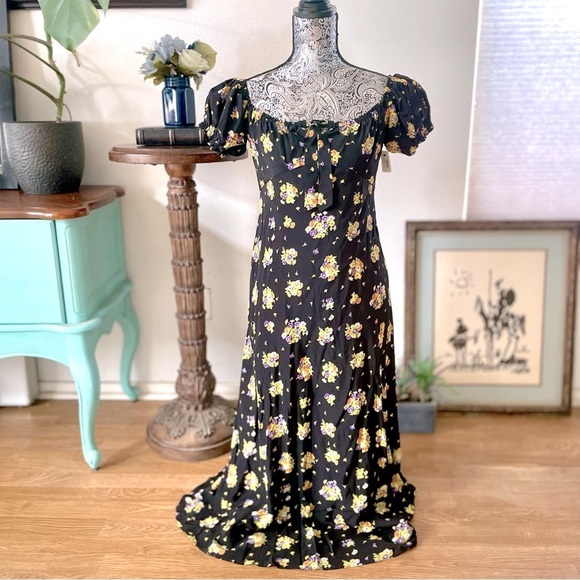 NWT Alessandra Rich Daisy Print Off-Shoulder Silk Midi Dress US 10 / IT 46 - Picture 7 of 14